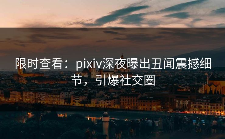 限时查看：pixiv深夜曝出丑闻震撼细节，引爆社交圈