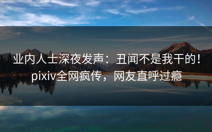 业内人士深夜发声：丑闻不是我干的！pixiv全网疯传，网友直呼过瘾