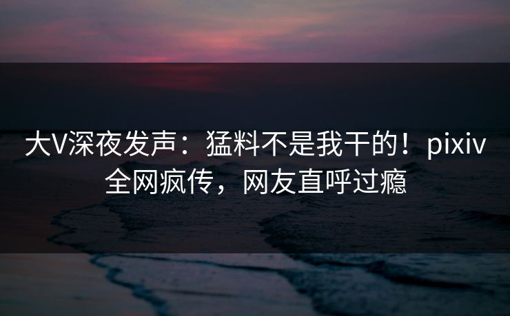 大V深夜发声：猛料不是我干的！pixiv全网疯传，网友直呼过瘾