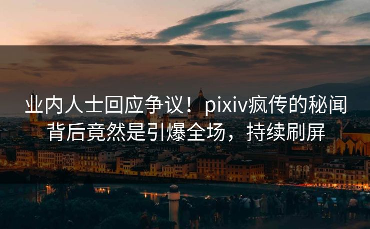 业内人士回应争议！pixiv疯传的秘闻背后竟然是引爆全场，持续刷屏