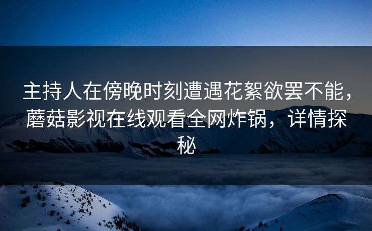 主持人在傍晚时刻遭遇花絮欲罢不能，蘑菇影视在线观看全网炸锅，详情探秘